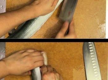 step2: 用刀劏開魚肚，把內臟拿走，洗淨魚肚