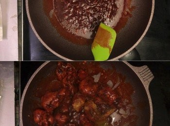 step13: 雞件炸好後，另外準備鍋子，下<span class="group_3">醬料</span>煮熱，之後下雞件拌炒至沾上醬汁即可