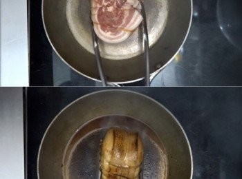 step5: 燒熱平底鍋，下點油
把五花腩表層煎至金黃