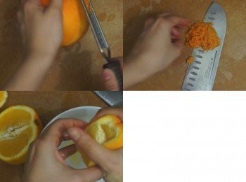step1: 橙先洗淨，磨出橙皮，之後切開榨汁備用