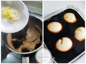 step2: 等蛋完全凍晒，就可以剝殼，再放入已冷卻嘅醬汁中，理想浸2-3日，完全入味就得喇。