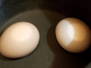 step3: 把雞蛋放入凍水中， 用大火煮， 水滾滾後一分鐘熄火，取出雞蛋放在凍水中浸涼