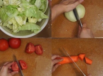 step4: 所有蔬菜洗淨
椰菜去芯切大片
洋蔥去皮切半撕開一片片
蕃茄去蒂一開四
甘筍去皮切大件