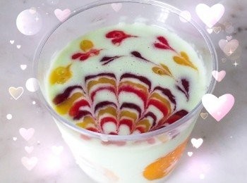 step4: 花花做法。。只係用生果打蓉唧上面。。再放入雪櫃雪至凝固..唧花做法→https://www.facebook.com/conlysister/videos/10157151843384920/