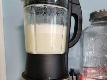 step2: 破壁機用豆漿功能攪拌及煮30分鐘成豆漿然後灘凍