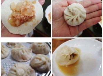 step4: 每個面皮放20g左右的餡包成小籠包，一般小籠包的褶數為18個以上。我還沒有達到這個級數，要多加練習。🙈
蒸籠裡鋪上墊紙，將小籠包擺好，中間留出間隙，水滾上鍋，大火蒸5分鐘即可。
食時可配薑絲加香醋食用。