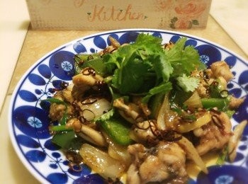 step13: 放上芫荽和乾紅椒絲。