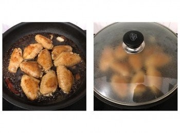 step4: 加入生抽、老抽、糖及水兜勻，焗煮5分鐘，完成