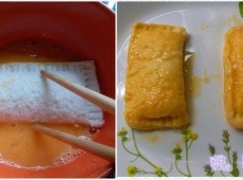 step2: 將已包好BB芝士既麵包放入蛋漿之中，令麵包兩面均勻吸收蛋漿，備用。