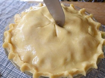 step6: 在批皮上塗上蛋液，灑上砂糖，再在表面劃幾下。放入已預熱200C焗爐，糙約55-60分鐘，或至表面金黃色、蘋果軟身即成 （*焗至一半時間，如表面已上色，可蓋一張鋁箔紙，以免焗焦表面)

*我用的是8吋派盤