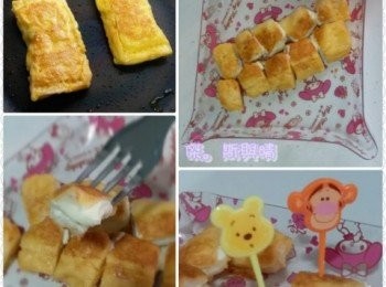 step4: 稍為煎至兩面都金黃色即可上碟。因為係俾小JM食，所以我就幫小JM切開成8-10件，方便小JM自己用叉或簽進食。