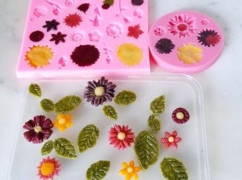 step4: 任何翻糖模具..將小量有色<span class="group_3">餅皮</span>按入模內..放入雪櫃雪硬..雪硬後..就可取出脫模...