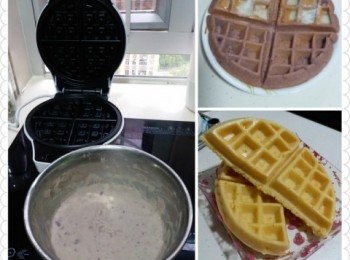 step3: 預備120g低筋麵粉並以篩慢慢將麵粉加入蛋漿中，再輕輕攪勻，將60ml無鹽牛油預先加熱座溶，並加入蛋漿中，蛋漿完成後，可先預熱夾餅機，再將蛋漿倒入即可