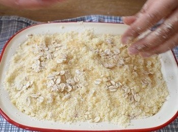 step4: 將<span class="group_1">金寶</span>鋪在水果上，壓實，再灑上少許黑糖和燕麥片（此步驟可省略）