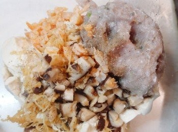 step2: 所有材料放入大碗中用手搓爛，並加入適量的鹽和胡椒粉作調味。