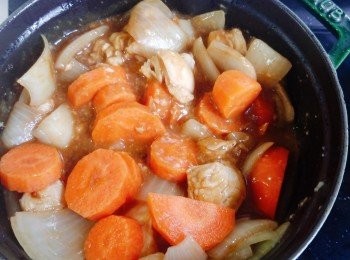 step9: 再放入咖喱水和甘筍。