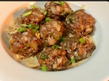 step7: 蒸好後的素牛绞肉丸。