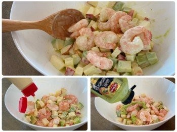 step4: 把3種材料，加入原味沙拉醬，建議混一些日式芥辣沙拉醬，會令味覺提升，多一點味覺的新鮮感，另一番風味，推薦！