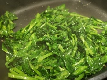 step4: 之後加入豆苗、糖和鹽炒勻。