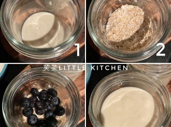 step4: 鮮果乳酪麥皮做法：
第一層乳酪，第二層麥皮、水果，
第三層乳酪，第4層麥皮堅果脆片、水果。
完成後放入雪櫃，第二朝拌勻即可食用。