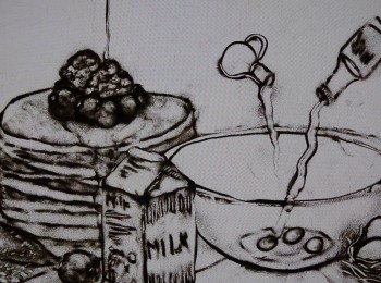 step3: 加入200g 牛奶
Add 200g milk 

加入30g菜油
Add 30g vegetable oil 

攪拌至混合
Mix well