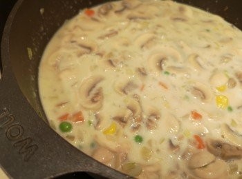 step6: 加入鮮奶，慢火煮至醬汁杰身，加入巳汆水的雞肉同煮。