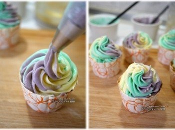 step8: 最後擠在烤好放涼的杯子蛋糕上即可