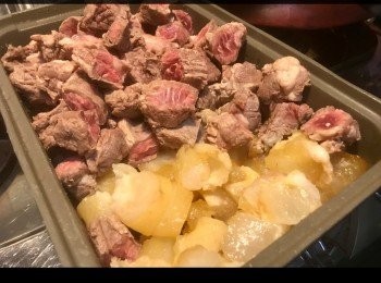 step3: 牛肋條牛筋先出水，過冷河，切粒