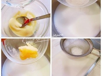 step1: 【<span class="group_2">杏仁豆腐 QQ</span>】
將魚膠粉同 25ml 水溝成魚膠漿。
另外 125ml 水及牛奶放煲內，中火煲，開始微滾加入砂糖及魚膠漿，直至魚膠漿及糖完全溶化。再加入杏仁油。熄火，杏仁溶液過篩，倒入容器，放涼。冷凍 3至4小時，切粒。