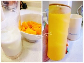 step2: 【<span class="group_1">多芒芒沙冰底</span>】
將所有芒果切粒。
一半芒果粒加入牛奶，放5~6粒冰塊，用攪拌器打成芒果沙冰。 一半芒果粒拌甜品。