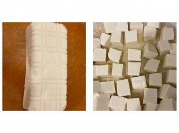 step1: 豆腐切粒，索乾水份