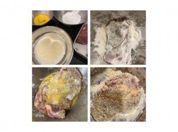 step3: 順序將豬朳沾上麵粉、蛋液及麵包糠