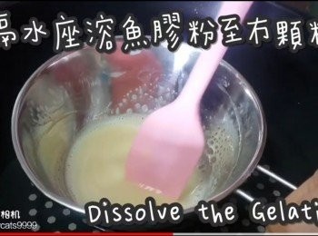 step7: 隔水座溶魚膠粉至冇顆粒