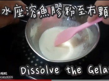 step9: 隔水座溶魚膠粉至冇顆粒