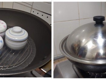 step3: 蓋上碗蓋， 中火蒸9分鐘至剛熟（水滾後計； 視乎容器大小微調）