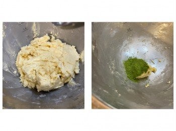 step3: 取出24g粉團，加入抹茶粉搓勻
