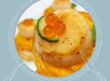 step11: 帶子放在南瓜餡上，按個人喜歡加上裝飾，例如加上蟹籽、魚籽或黑松露等，即完成。