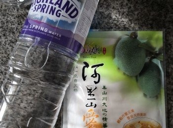 step1: 先準備所有材料,量好礦泉水放入大的高身不銹綱容器內(注意!一定要用含礦物質的水才能凝固喔)