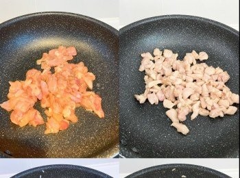 step1: 雞脾肉、鮑魚切粒
雞脾肉用雞汁醃一會
打發雞蛋，加入鹽調味
先炒熟雞粒