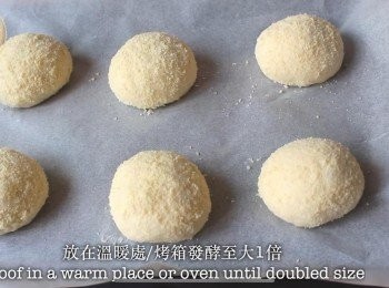 step6: 完成後放入烤箱進行第二次發酵至麵團大一倍（約45分鐘-1小時）