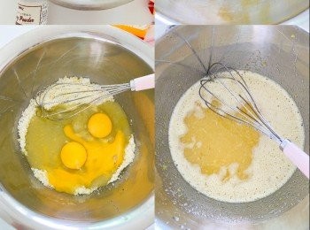 step2: 加入雞蛋、牛油溶液，混合