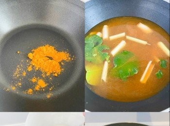 step2: 炒香咖喱粉，加入其他湯料（包括一半南薑、香茅）