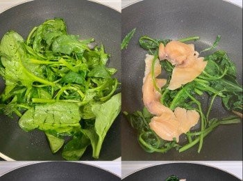 step3: 加入意粉、少少鹽、黑胡椒再炒均勻
加入忌廉煮至濃稠理想就可以