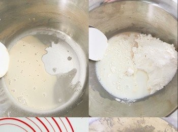 step2: 先用水溶解酵母
混合乾性材料，再慢慢加入濕性材料拌勻