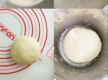 step3: 成團後加入牛油，搓至光滑
滾圓後，發酵1小時至1倍大