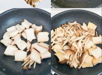 step2: 加入蘑菇，中大火炒至軟身