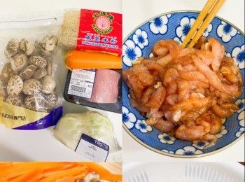 step1: 醃料醃肉絲15分鐘，其他材料切絲