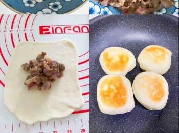 step6: 麵團分成9份，包饀，煎兩面至金黃即可