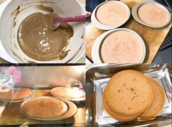 step1: 混合油、面粉、可可粉
加入蛋黃、奶拌勻
打發蛋白，分三次加入糖，打發至硬性發泡
加入蛋黃糊中混合
放入焗爐170度焗30分鐘即可