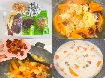 step3: 先放雪耳 雪蓮子 紅棗 圓肉，加滾水至蓋過所有<span class="group_1">食材</span>煲15分鐘。
加入木瓜、冰糖煲15分鐘，即可。
如要鮮奶椰汁版，則最後加入鮮奶、椰汁。
細火煲多10分鐘/ 微滾即可。